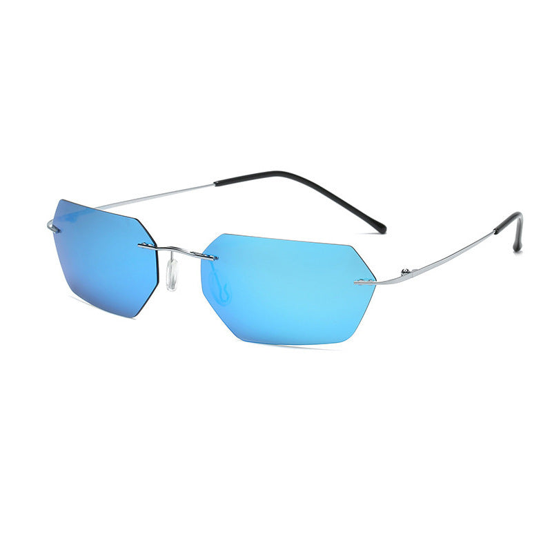 Mens Rimless Sunglasses Alloy Frame TAC Lens UV400 Protection Oval Shades For Fishing Travel Outdoors Everyday