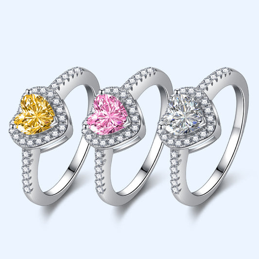 Heart Shaped Moissanite Zircon Ring White Gold Plated Inlaid Engagement Gift For Anniversary For All Occasions