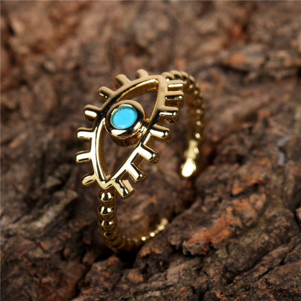 Womens Copper Devil Eye Ring Adjustable Geometric Jewelry