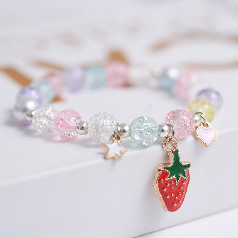 Girls Cute Bracelet With Plant Flower Plus Crystal Design Korean Beads Adjustable Childrens Bracelet 14cm 20cm