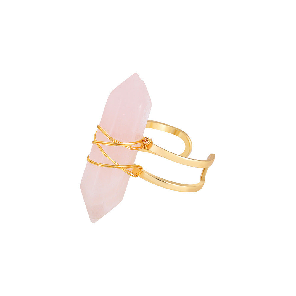 Womens Natural Stone Ring Diamond Shape With Hexagonal Posts Crystal Ring Royal Blue White Green Pink Purple