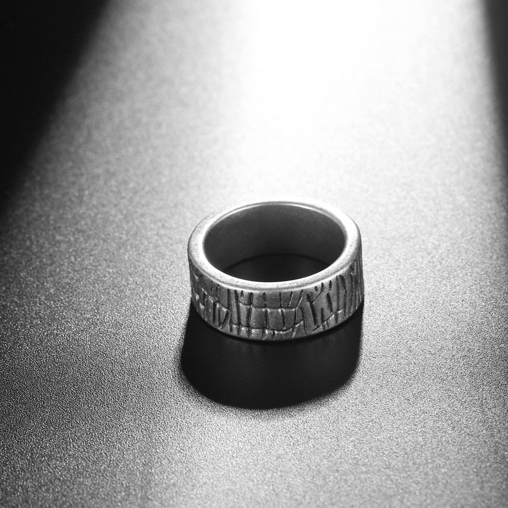 Mens Titanium Steel Ring Vintage Geometric Ring Polished Metal Ring Retro Ring for Men Tail Ring White Bronze Ring Temperament Ring and Fashion Jewelry