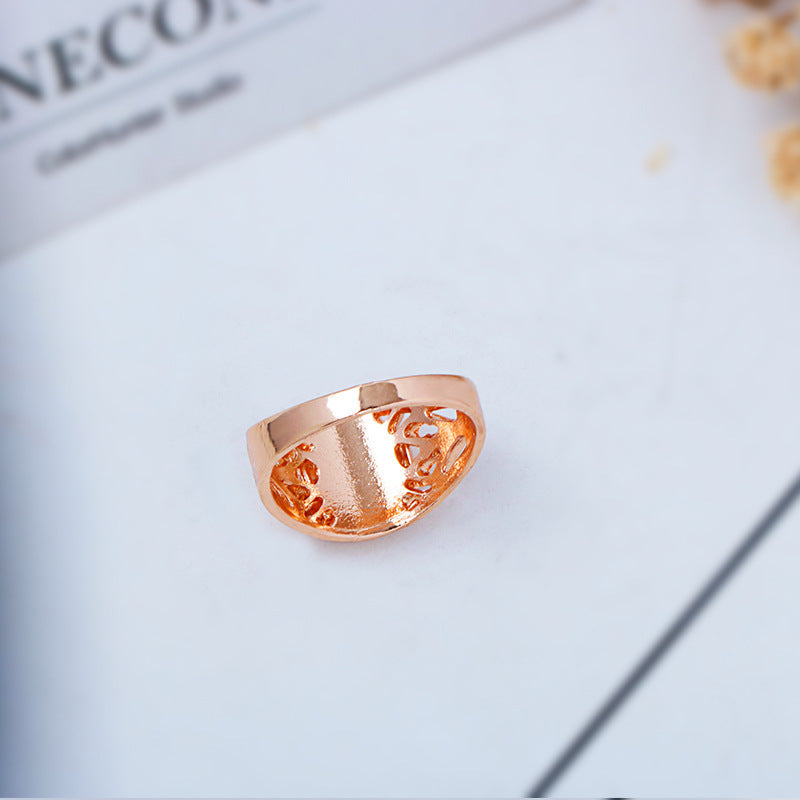 Womens Alloy Inlay Ring With Gemstone Hollow Carved Design