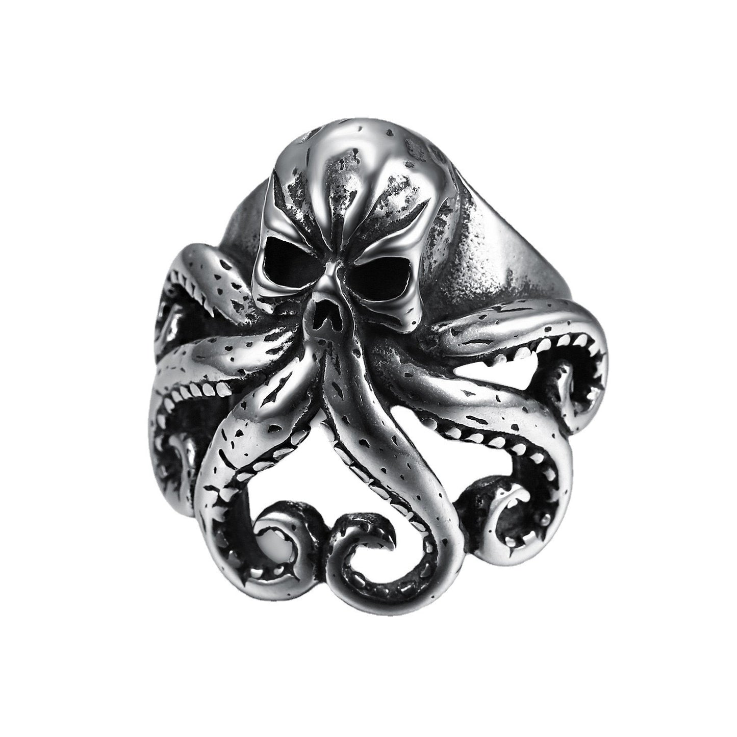 Punk Skull Ring Adjustable Retro European American Antique Silver Alloy Statement Jewelry For Edgy Street Style