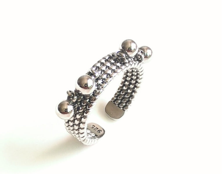 Thai Silver Four Bead Ring For Women Flexible Multilayer Jewelry For Everyday Wear Korean Japanese Style Charm