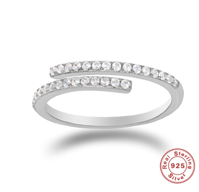 Womens Sterling Silver Ring With Diamond Accent Vintage Geometric Design Adjustable Opening 925 Silver Korean Jewelry