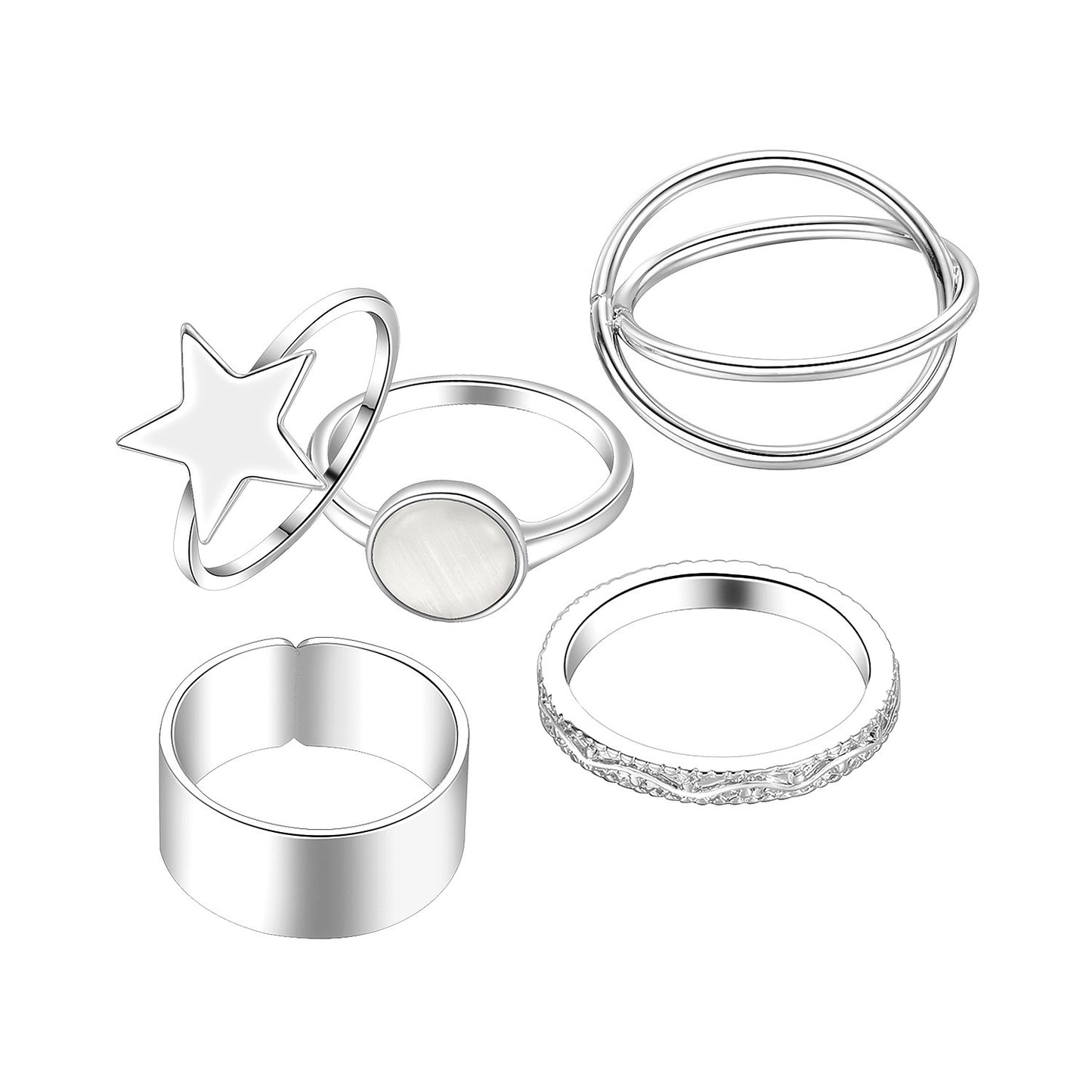 Geometric Alloy Ring Set Exaggerated Big Love Joint Rings Electroplated Fashion Jewelry for Women and Girls Trendy