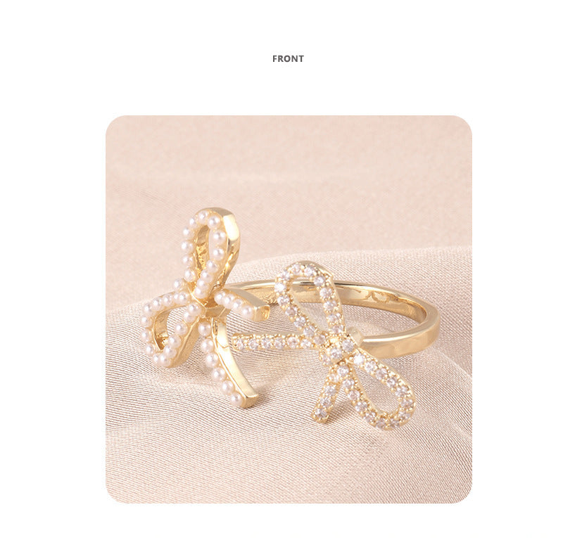 Bow Design Open Adjustable Copper Ring Female Jewelry
