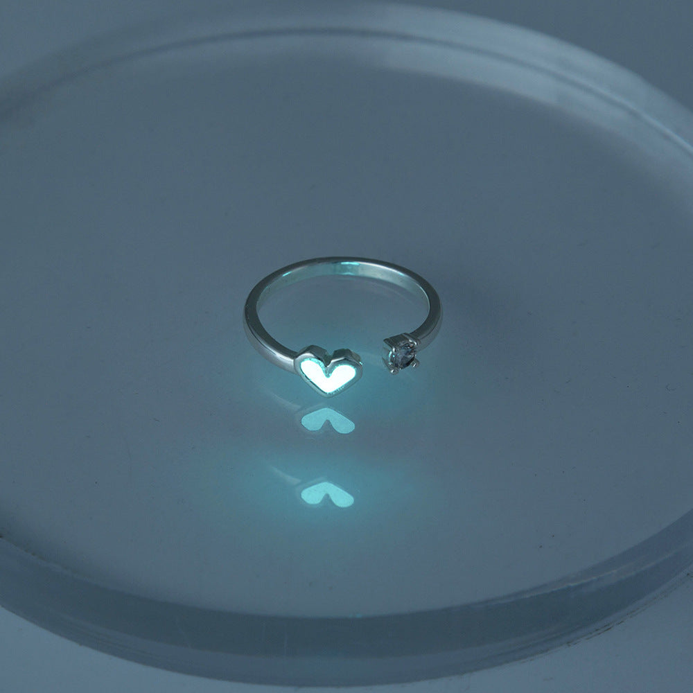 Heart Shaped Adjustable Zircon Copper Ring Blue Jewelry