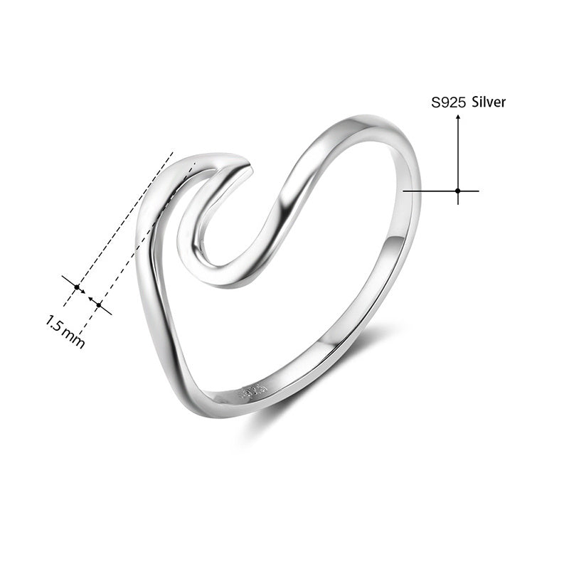 Womens Sterling Silver Ring Irregular Wave Design Adjustable Opening Tail Ring Fashion Jewelry Silver White Ring for Women and Girls Party Ring