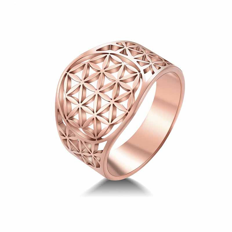 Stainless Steel Ring Flower of Life Design Durable Elegant Band Everyday Wear Jewelry Gift Women Men Hypoallergenic