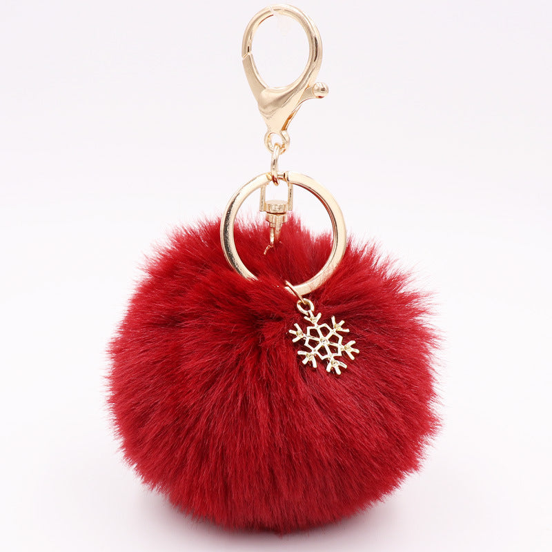 Plush Snowflake Keychain Winter Holiday Decoration Bag Pendant Alloy Keyring Fluffy Snow Ball Charm Gift Ideas