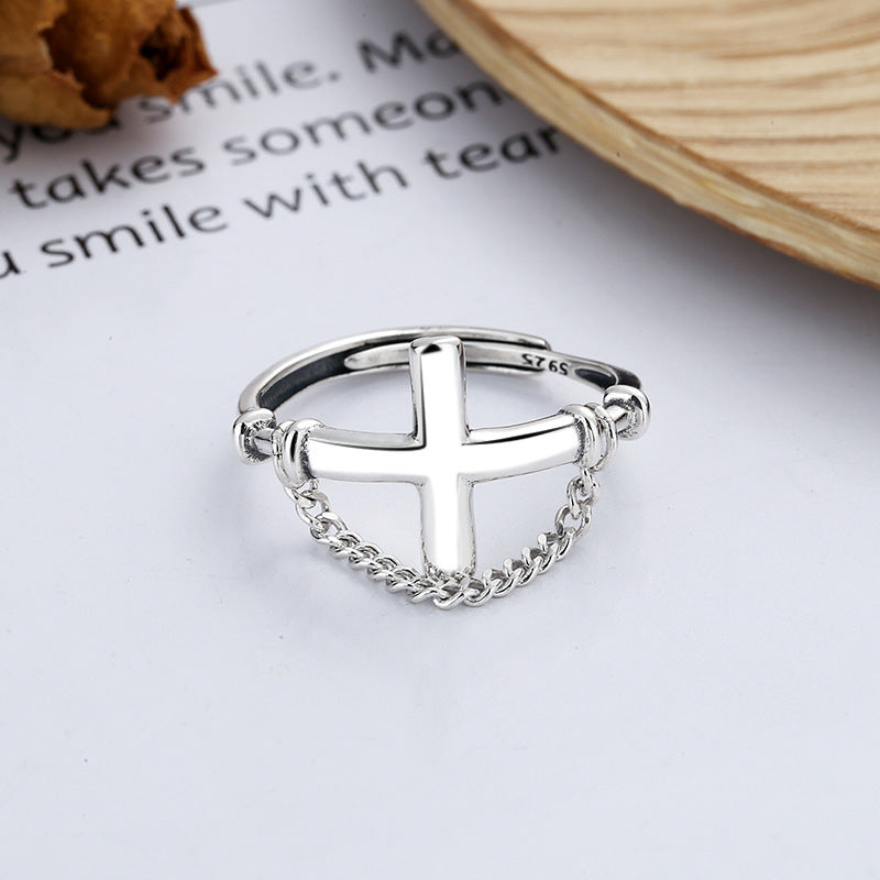 Sterling Silver Ring Japanese Trend Chain Ring Index Finger Ring Women Men Geometric Silver Ring Fashion Trend