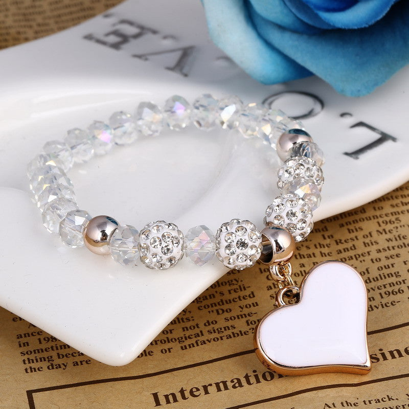 Crystal Heart Bracelet With Love Pendant Korean Design Alloy Inlay Sweet Jewelry Individually Packed Gift Chic