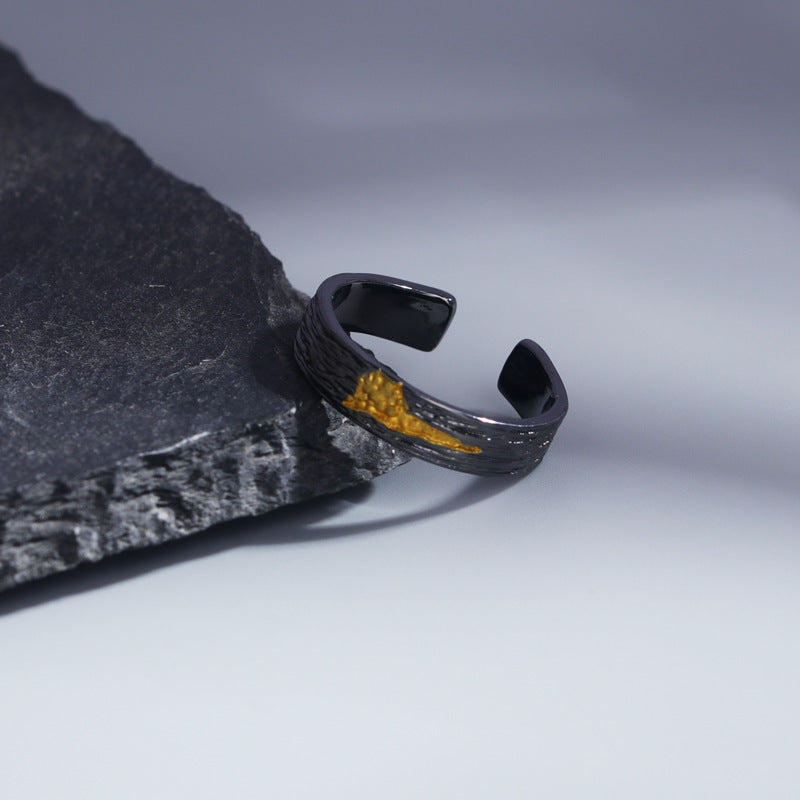 Mens Copper Ring With Retro Flame Design Adjustable Opening Finished Fire Protection Ring Band Jewelry For Men