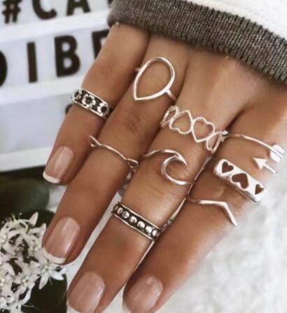 Women Rhinestone Ring Set Geometric Drop Design For Anniversary European Jewelry Alloy For Daily Fashion Looks