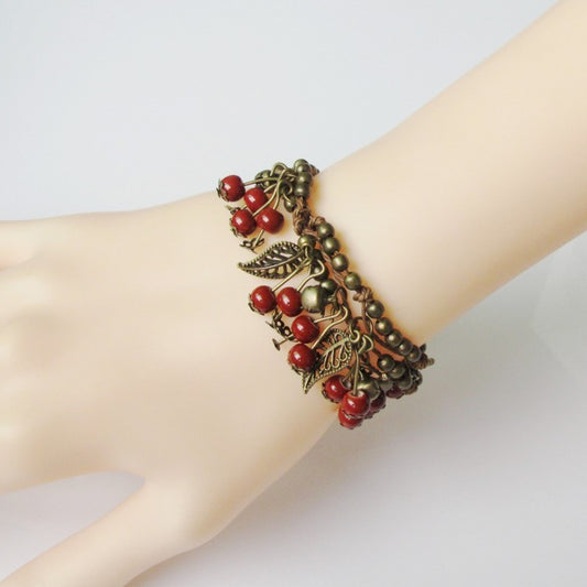 Womens Ceramic Leaf Bracelet Multilayer Flower Red Emerald