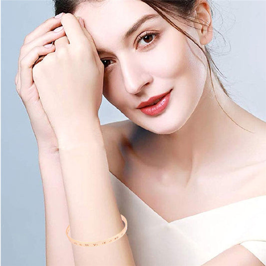 Unisex Alloy Bracelet C Shape Roman Numeral Bangle Electroplated Rose Gold Silver Finish For Daily Wear Lovers