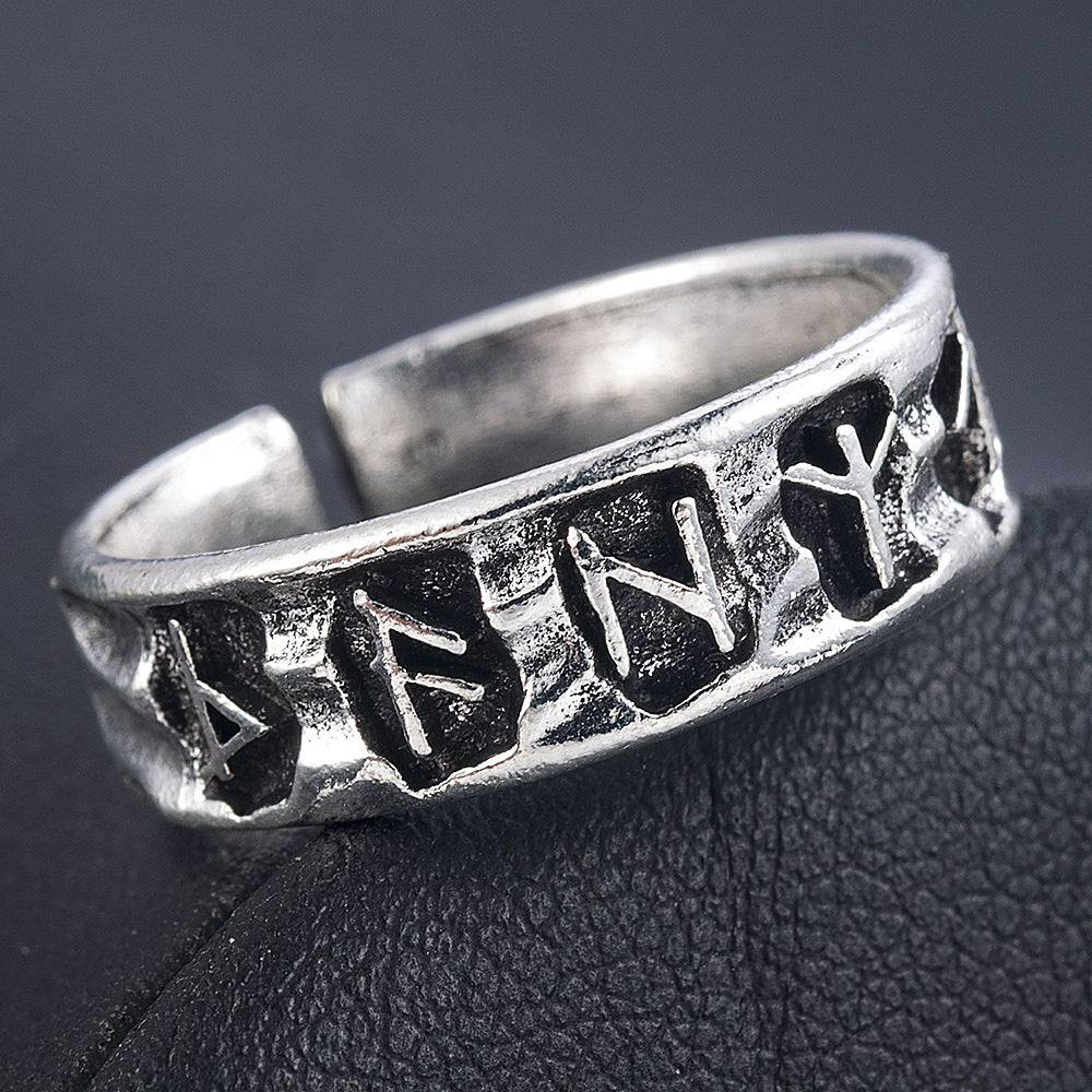 Unisex Geometric Ring Adjustable Opening Ancient Silver Finish Alloy Vintage Design For Everyday Wear Comfort Fit