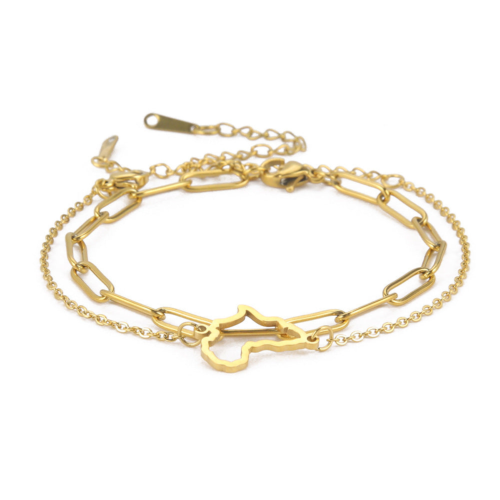 Womens Elegant Stainless Steel Double Layer Bracelet Pattern Design Simple Bangle Jewelry Gift For Her Stylish