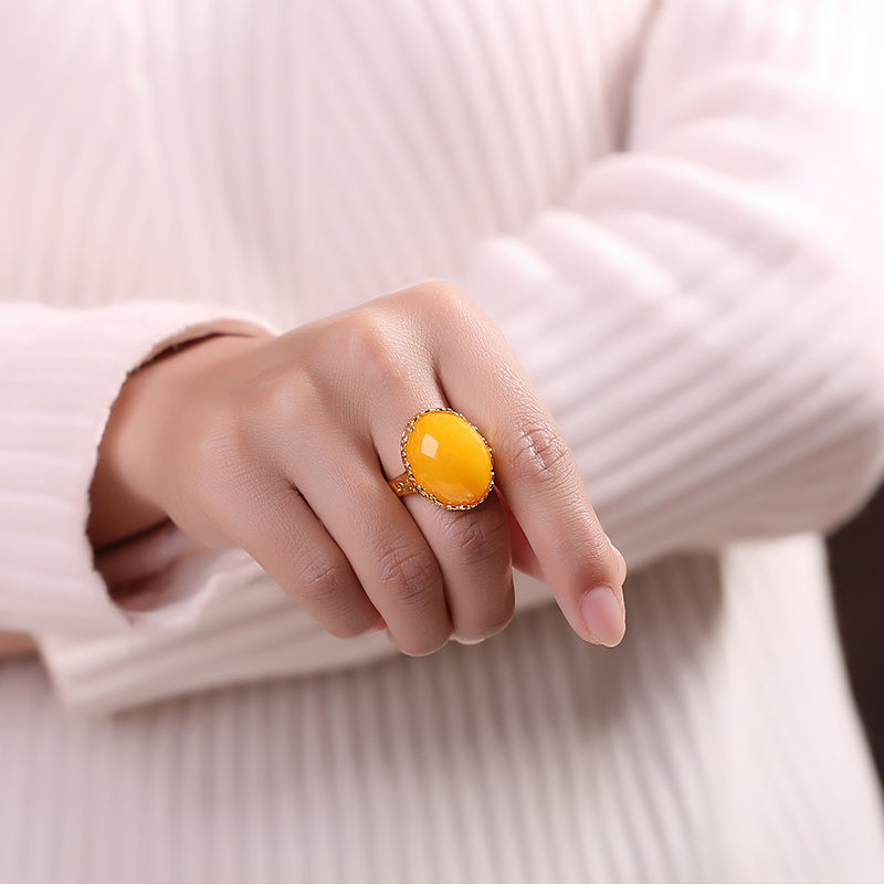 Unisex 24K Gold Plated Ring Adjustable White Copper Inlaid Gemstone Drop Shape Fashion Jewelry Gifts For Women