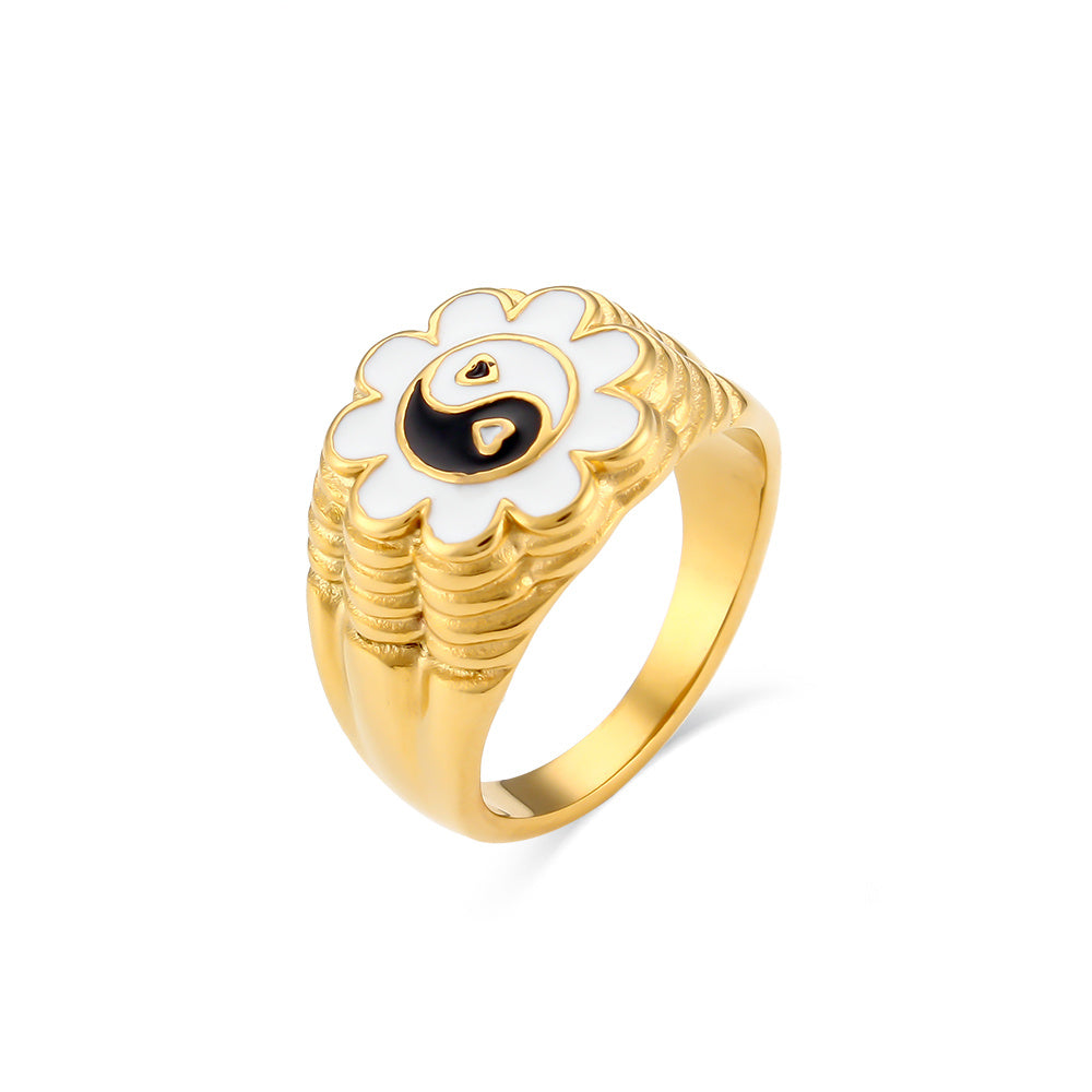 Unisex Flower Ring Trendy Floral Design Metal Ring European Electroplated Jewelry Accessory Unisex Flower Metal