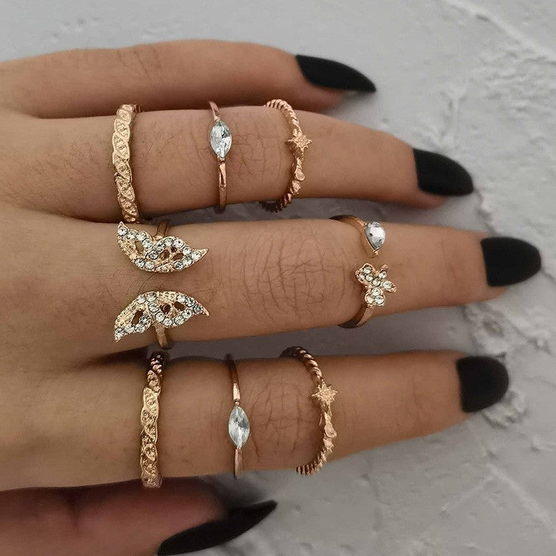 Womens Retro Alloy Animal Zodiac Ring Set Snake Leaf Vintage Knuckle Rings Electroplated Finish Jewelry Gift Idea