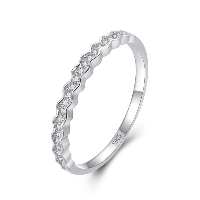 Womens Silver Geometric Ring With Micro Setting 925 Sterling Engagement Promise Band Elegant Everyday Piece Go