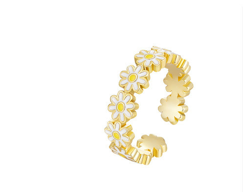 White Flower Epoxy Ring For Women Adjustable Brass Jewelry Floral Inspired Everyday Wear Accessory Daily Style