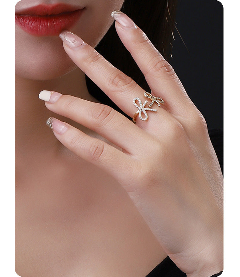 Bow Design Open Adjustable Copper Ring Female Jewelry