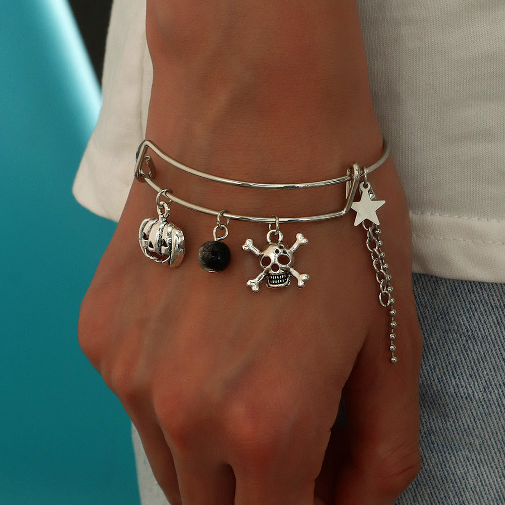 Womens Halloween Bracelet Gold Plated Alloy Metal Jewelry With Retractable Design Ghost Claw Pumpkin And Bat Jewelry