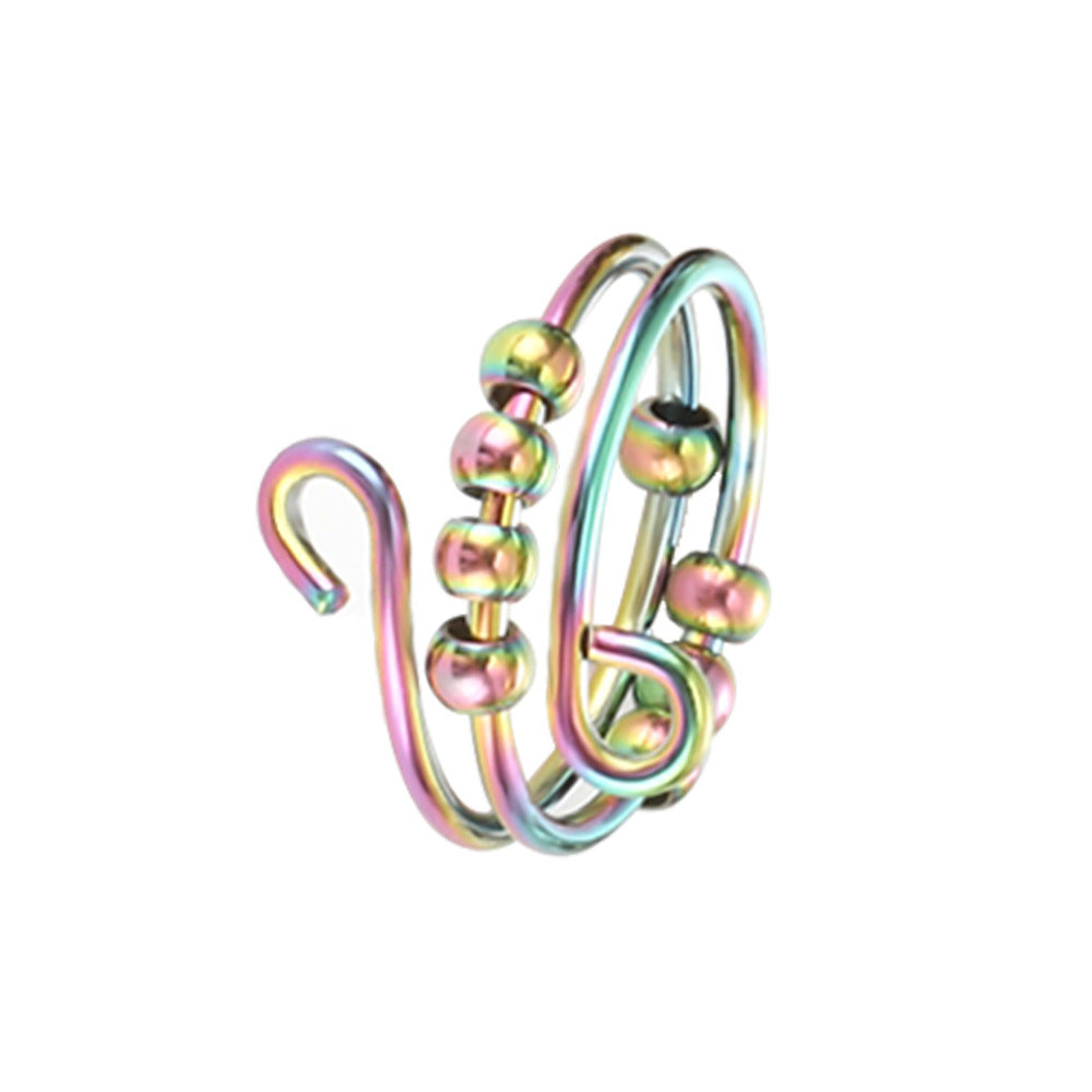 Spinner Ring For Anxiety Relief Rotating Bead Ring Titanium Steel Polished Fidget Decompression Ring Night Use