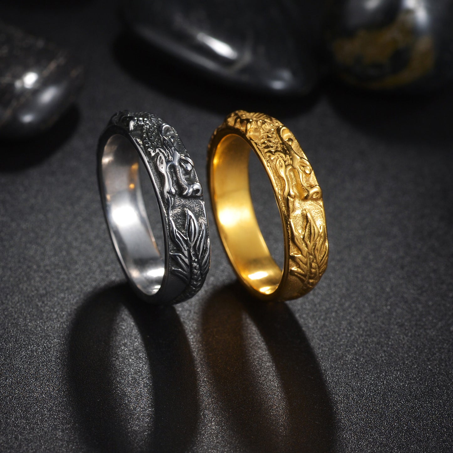 Unisex Titanium Steel Ring With Chinese Dragon Zodiac Design Electroplated Gold Silver Band Sizes 8 9 10 11 12 13
