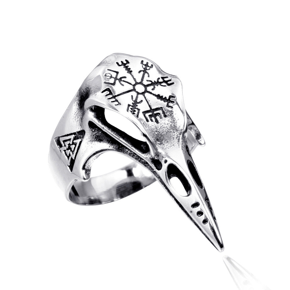 Men's Vintage Bird Head Ring Stainless Steel Plated Fashion Jewelry Geometric Design Statement Ring Biker Ring Gift for Him Anniversary Present Unique Ring