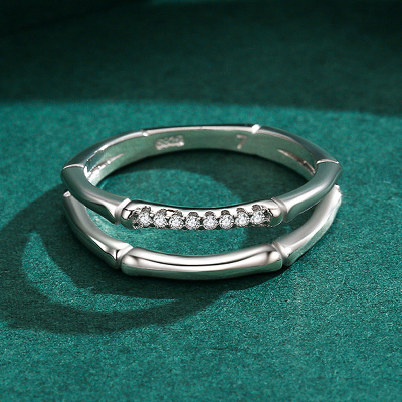 Sterling Silver Ring With Micro Diamonds Geometric Design Modern Korean Style Fashion Jewelry For Women Elegant Wear