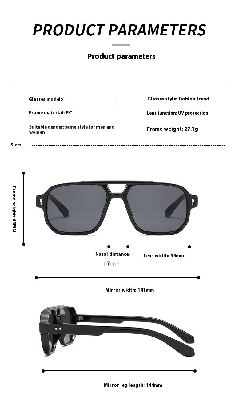 Mens Square Sunglasses UV400 Protection Fashion Toad Glasses Full Frame PC Lens Retro Eyewear Driving Outdoor Versatile