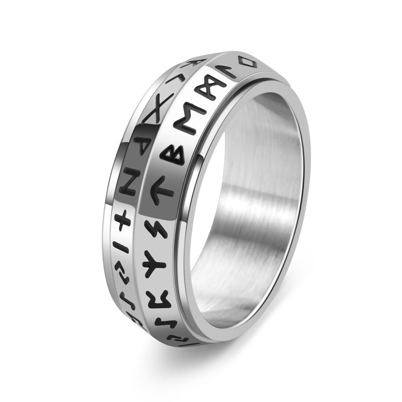 Mens Titanium Steel Rotatable Rune Ring With Viking Style Inlays For Men Geometry Silver Gold Black Durable Craft