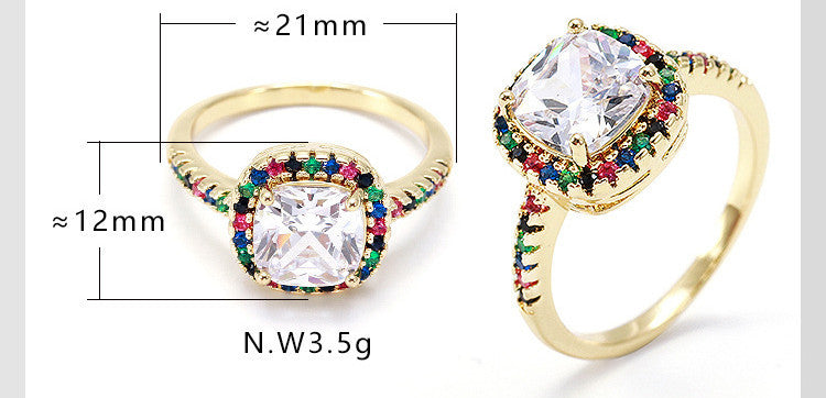 Women's Zircon Ring Geometric Copper Band Gold Tone Jewelry