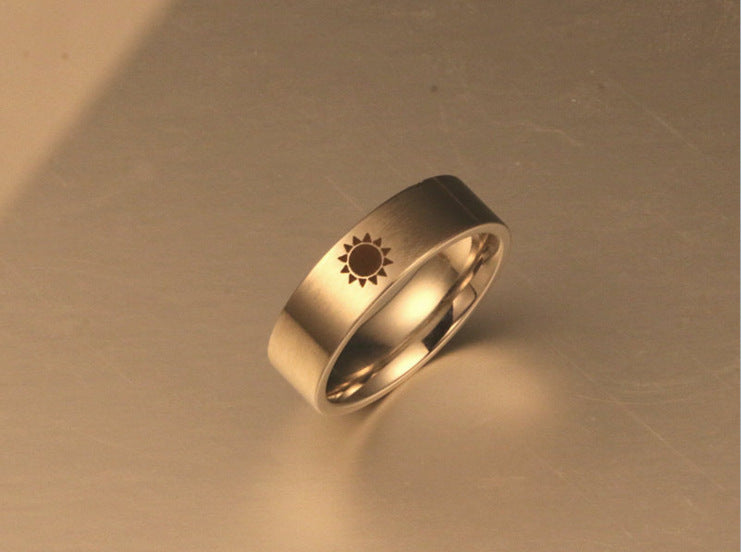 Couple Rings Handmade Titanium Steel Sun Moon Pattern Promise Bands for Men and Women Affordable Luxury Unisex