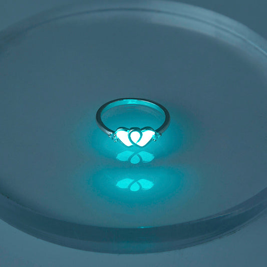 Glow In The Dark Hearts Copper Rings Adjustable Electroplated Couple Rings Anniversary Gift Promise For Couple