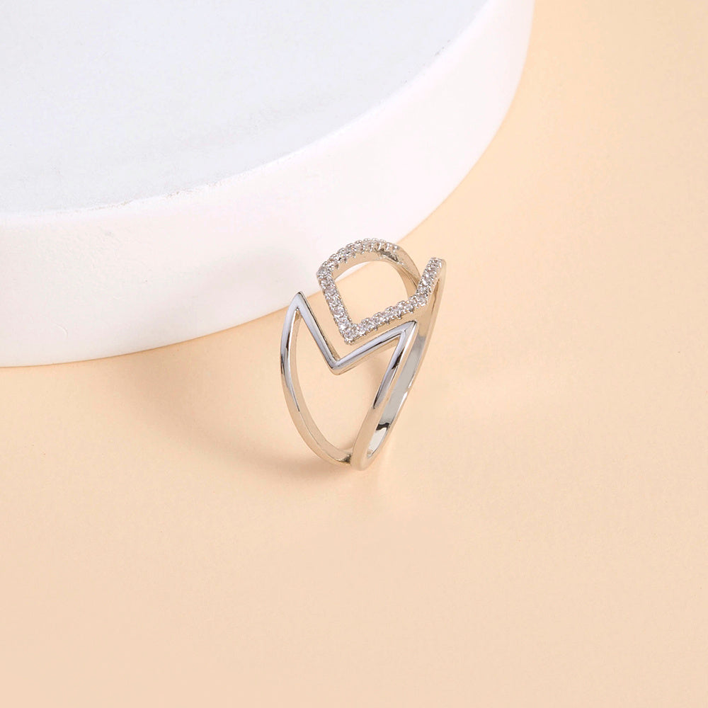 Womens Geometric Hollow Copper Ring Bracelet Adjustable Micro Diamond Jewelry Europe America Style Gleam Shine