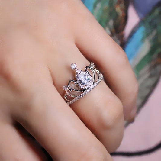 Womens Crown Ring Natural Alloy Multi Level Hollow Drop Shaped Design With Exquisite Floral Accents Striped No