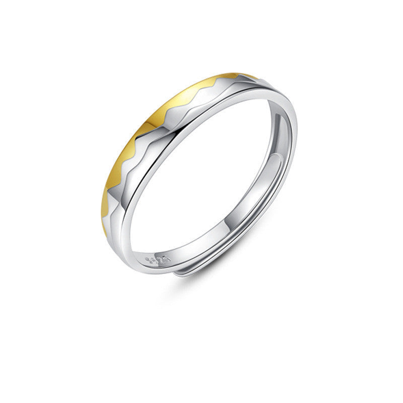 Sterling Silver Couple Rings Wave Design Matching Diamond Setting For Him And Her Anniversary Engagement Wedding