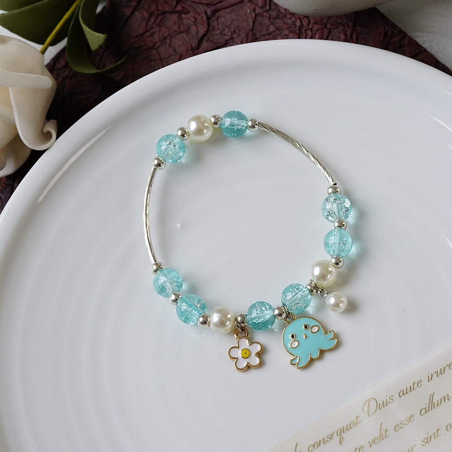 Womens Beaded Bracelet With Pearl Crystal And Alloy Animal Zodiac Charms Cartoon Adjustable Length Cute Charm