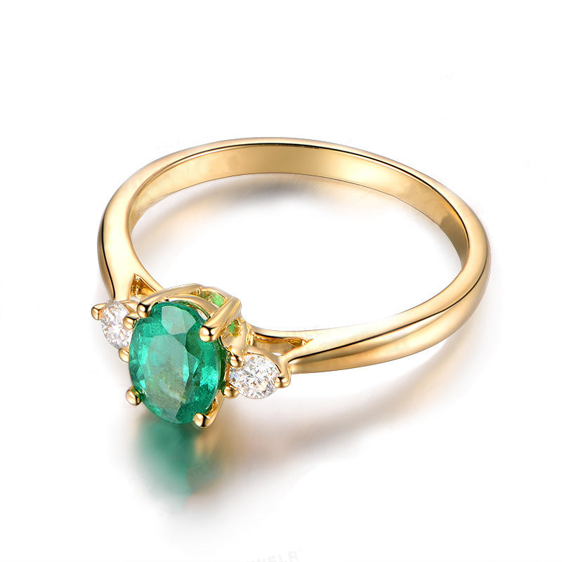 Vintage Gold Imitation Emerald Moissanite Rings For Women Adjustable Copper Gemstones Jewelry Everyday Use