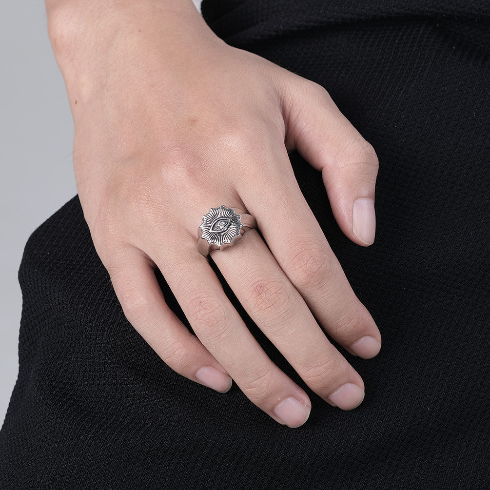 Vintage Style Stainless Steel Eyes Ring For Men Geometric Design Fashion Accessory Casual Wearable Jewelry Gift