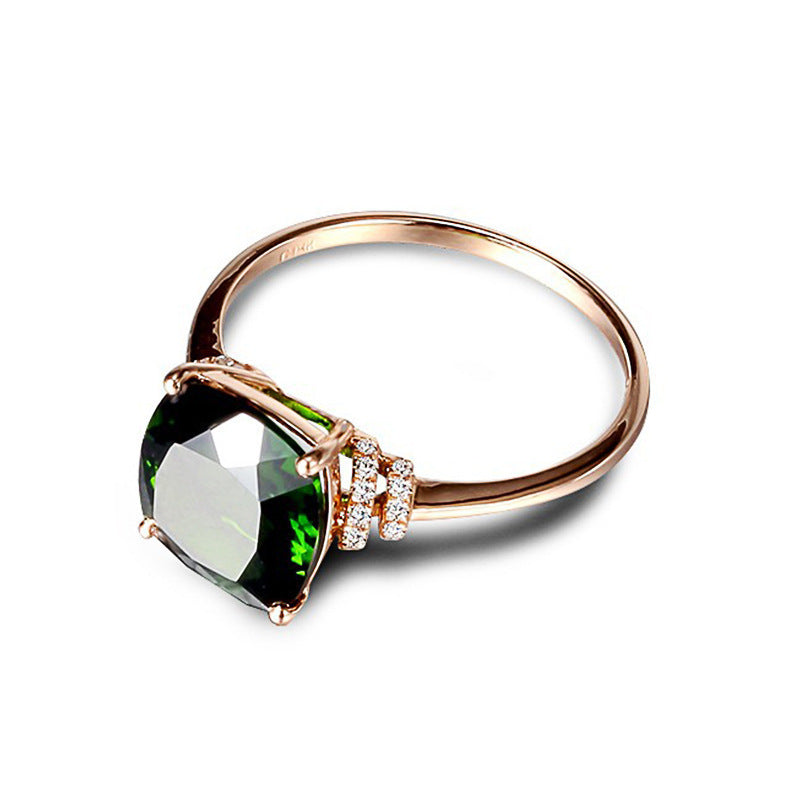 Simple Atmosphere With Green Tourmaline Crystal Ring Copper Gold Plated Inlaid Gems Emerald Size 6 7 8 9 10 Adjusted