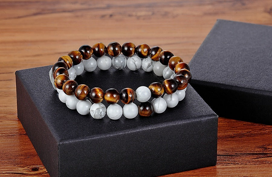 Unisex Yoga Bead Bracelets Natural Stone Glass Bead Geometric Jewelry For Couples Pack Of Two Gift Set For You