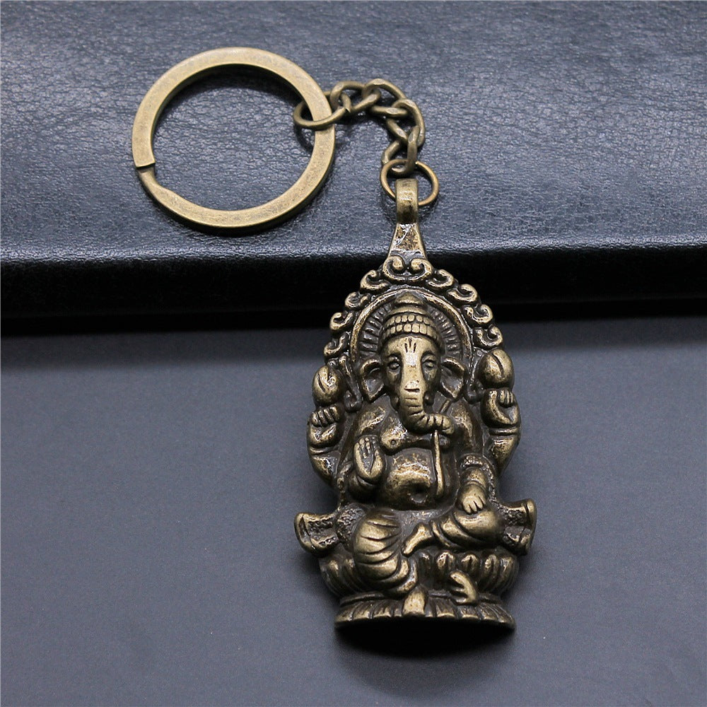 Elephant God Keychain Pendant Antique Silver Bronze Finish Electroplated Metal Ornament Souvenir Gift Keepsake