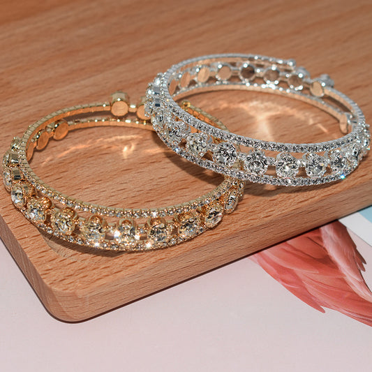 Winding Open Three Ring Bracelet Round Design With Sparkling Rhinestone Diamond Accent In Silver Gold And Rose